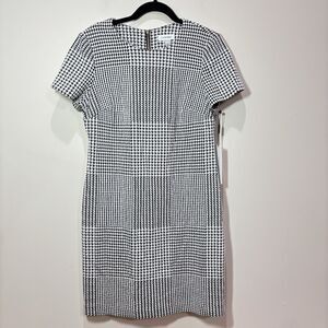 Calvin Klein NWT Houndstooth Dress Size 10 Black White Sheath Academia Career